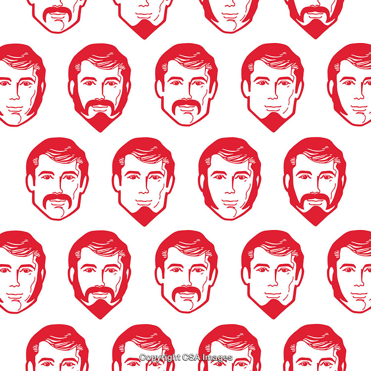 Red Male Faces Pattern Creative Design Background on White