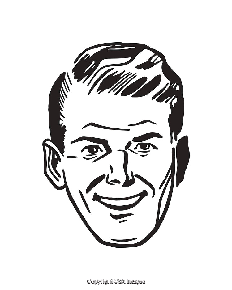 Vintage Black and White Smiling Man Line Art Illustration