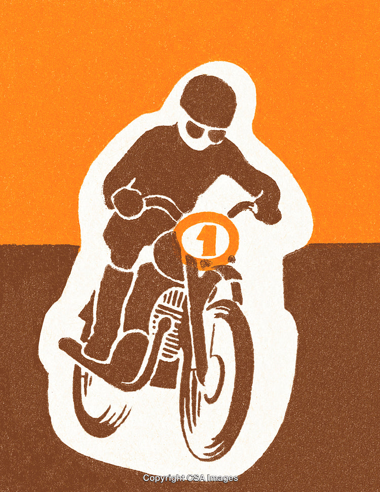 Vintage Poster of a Motorcyclist in Dynamic Action with Number 1 Plate