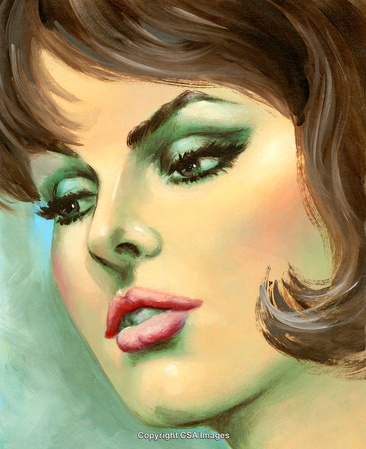 Stylized Portrait of a Glamorous Woman with Red Lips and Beautiful Eyes
