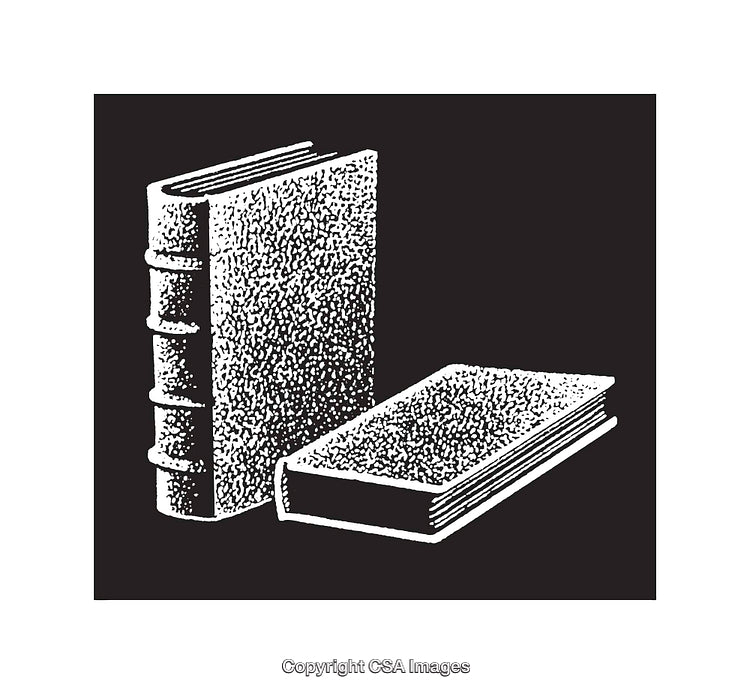 Black and White Line Illustration of Classic Books and Literature