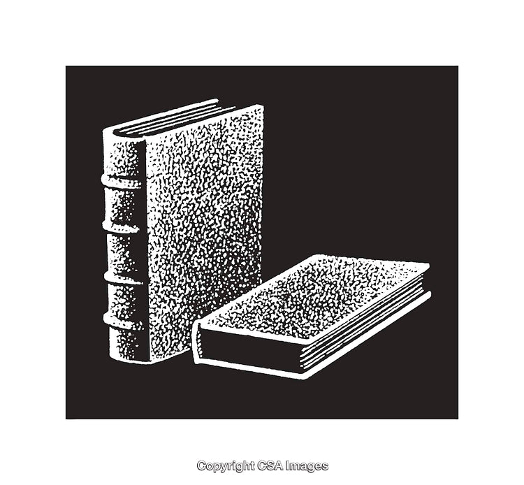 Black and White Line Illustration of Classic Books and Literature