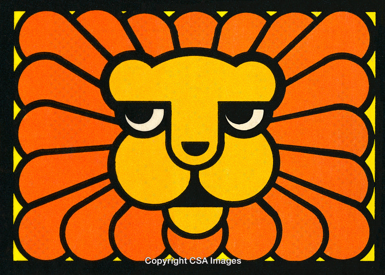 Graphic Illustration of a Stylized Lion with a Vibrant Orange Mane