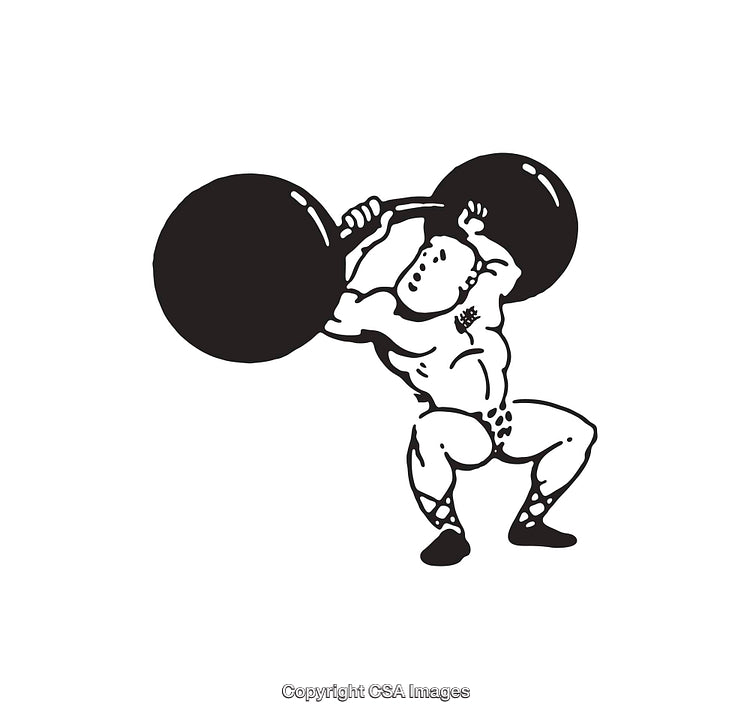 Black and White Illustration of a Strongman Lifting a Heavy Barbell