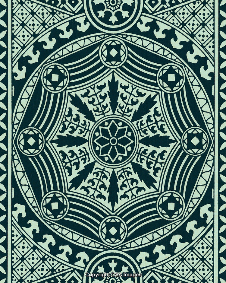 Ornate Retro Geometric Tiled Pattern With Symmetrical Floral Design