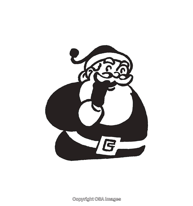 Black and White Line Drawing of Santa Claus in a Joyful Pose