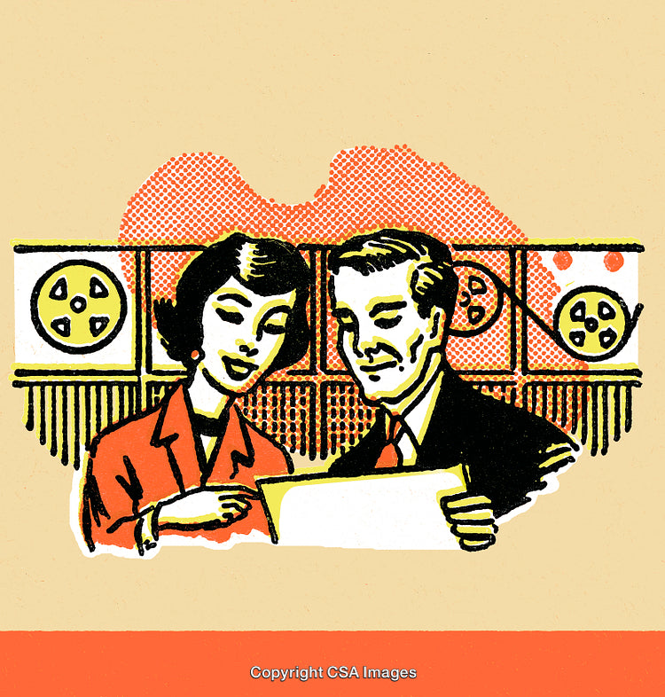 Retro Business Discussion Between Two Professionals in a Vintage Style Illustration