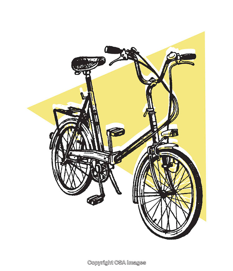 Retro Bicycle Illustration with Yellow Geometric Background Accent