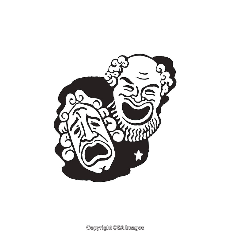 Black and White Comedy and Tragedy Masks Illustration for Theatre Theme