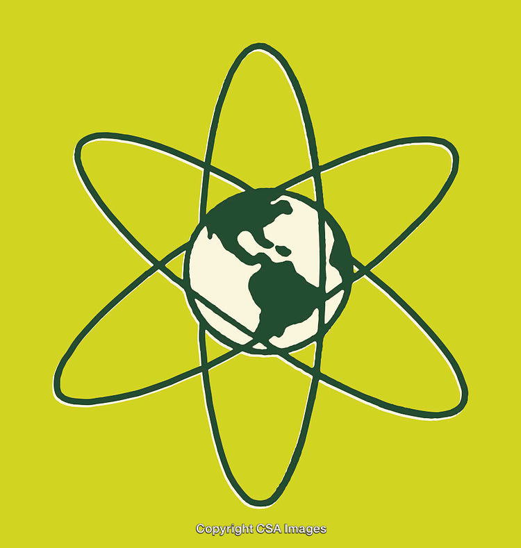 Earth and Atomic Model on Vibrant Green Background for Science Representation