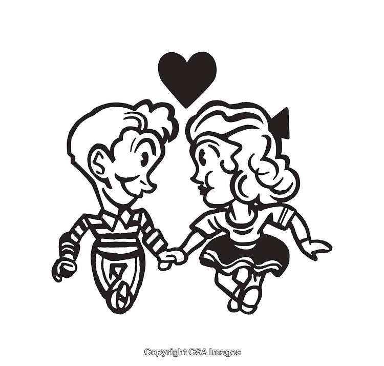 Retro Black and White Art of a Loving Couple Holding Hands