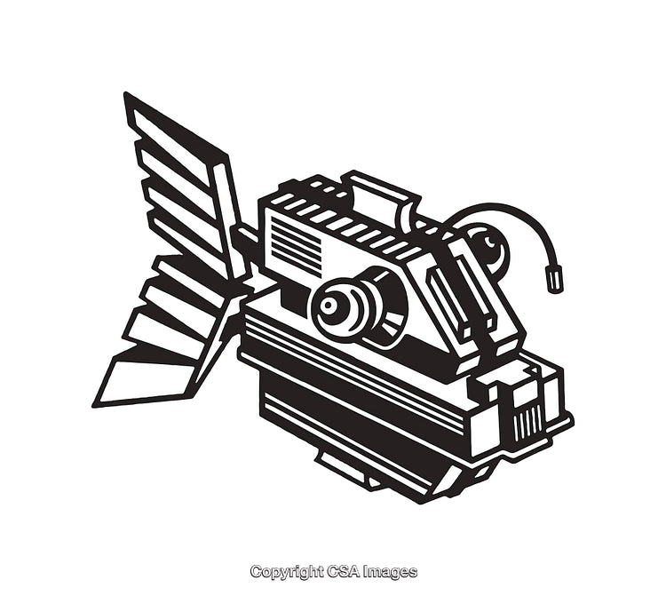 Black and White Vector Illustration of a Futuristic Space Satellite