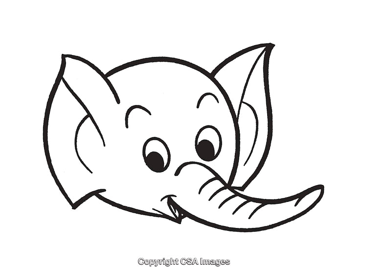 Cute Black And White Cartoon Illustration of an Elephant's Face