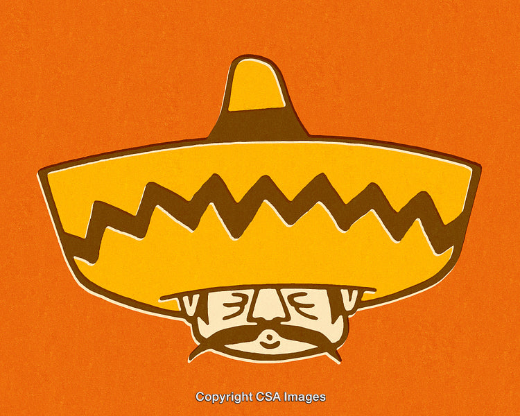 Illustration of Person Wearing Large Sombrero On Textured Orange Background