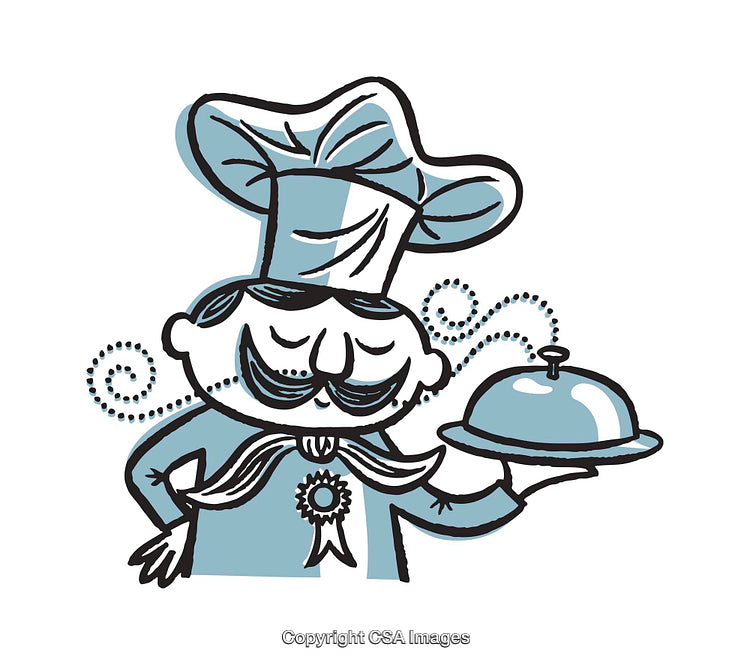 Cartoon Illustration of a Chef with a Serving Platter