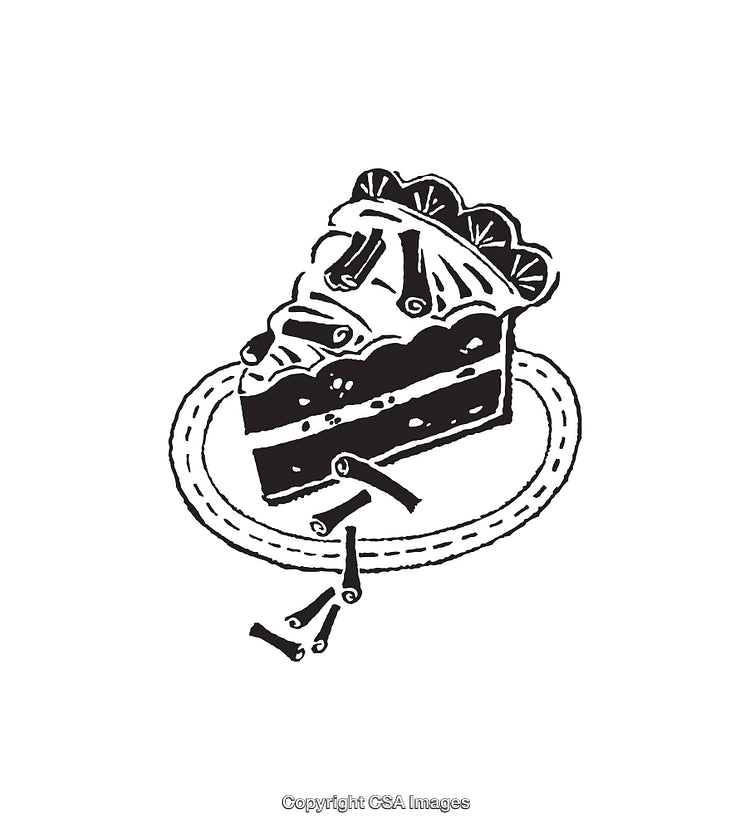 Illustration of a Slice of Cake Garnished with Cinnamon Sticks on a Plate