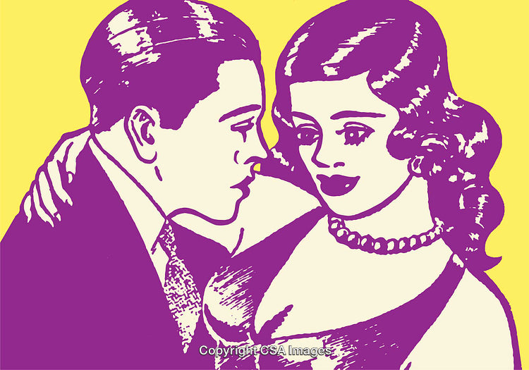 Vibrant Retro Style Illustration of a Couple in Romantic Pose