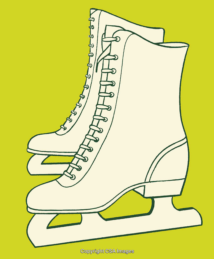 Illustrated Line Art of Ice Skates on a Green Background