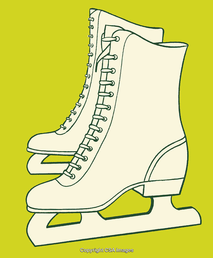 Illustrated Line Art of Ice Skates on a Green Background