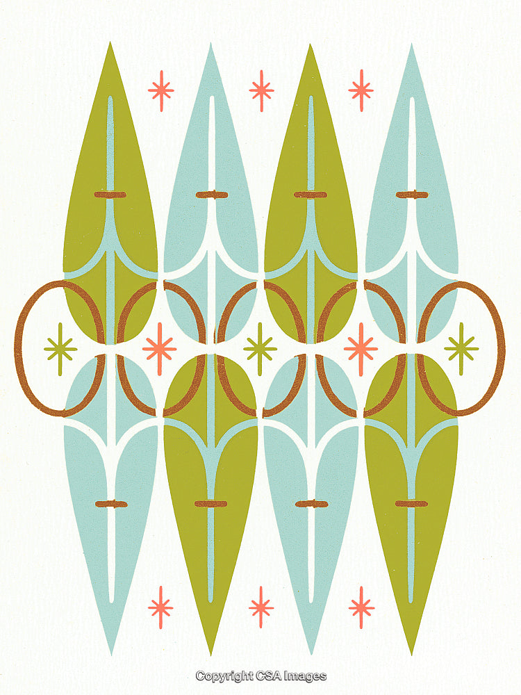 Geometric Abstract Pattern Design in Retro Colors with Symmetrical Shapes and Stars