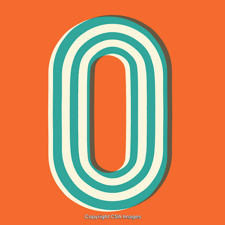 Retro Style Number Zero with Vibrant Orange Background