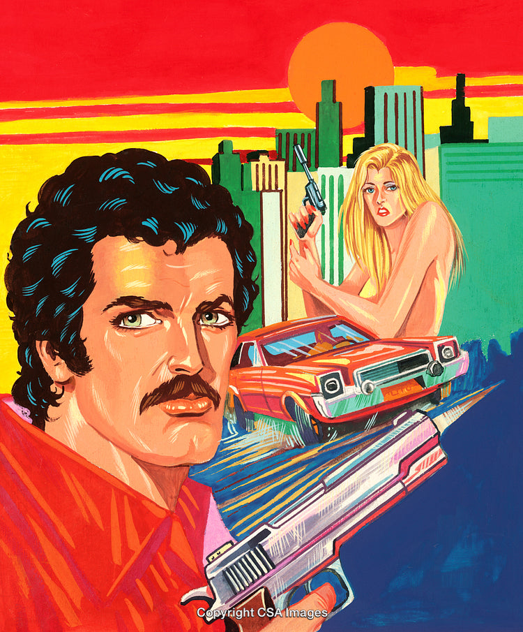 Retro Action Movie Poster with Bold Artwork and Dramatized Characters
