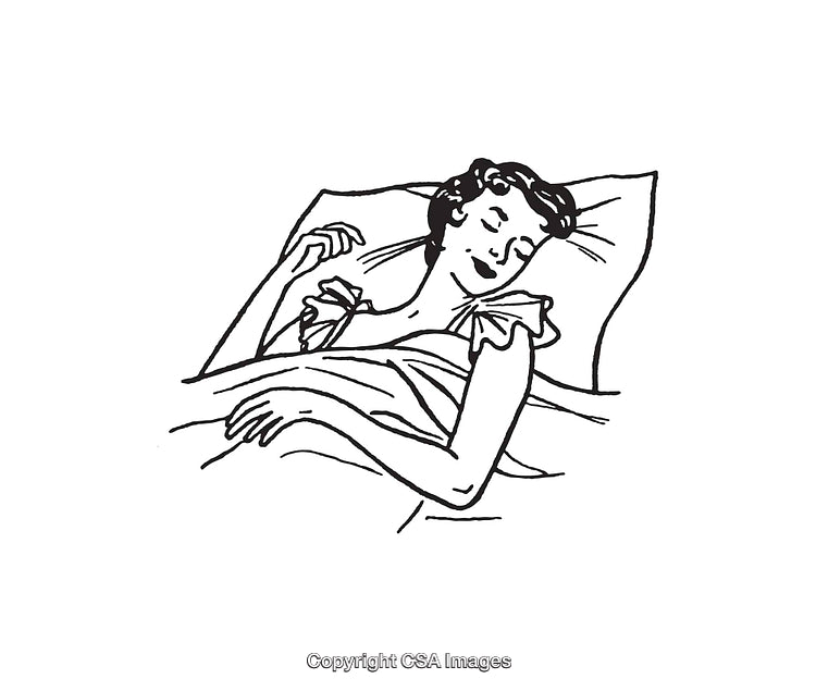 Black and White Illustration of a Sleeping Woman in a Peaceful Pose
