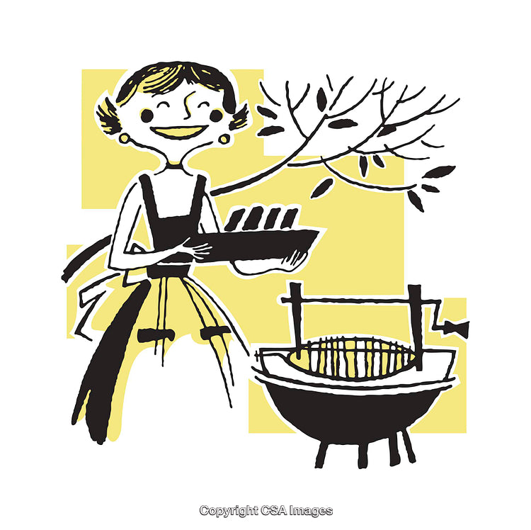 Retro Illustration of Cooking Outdoors in a Cheerful Setting