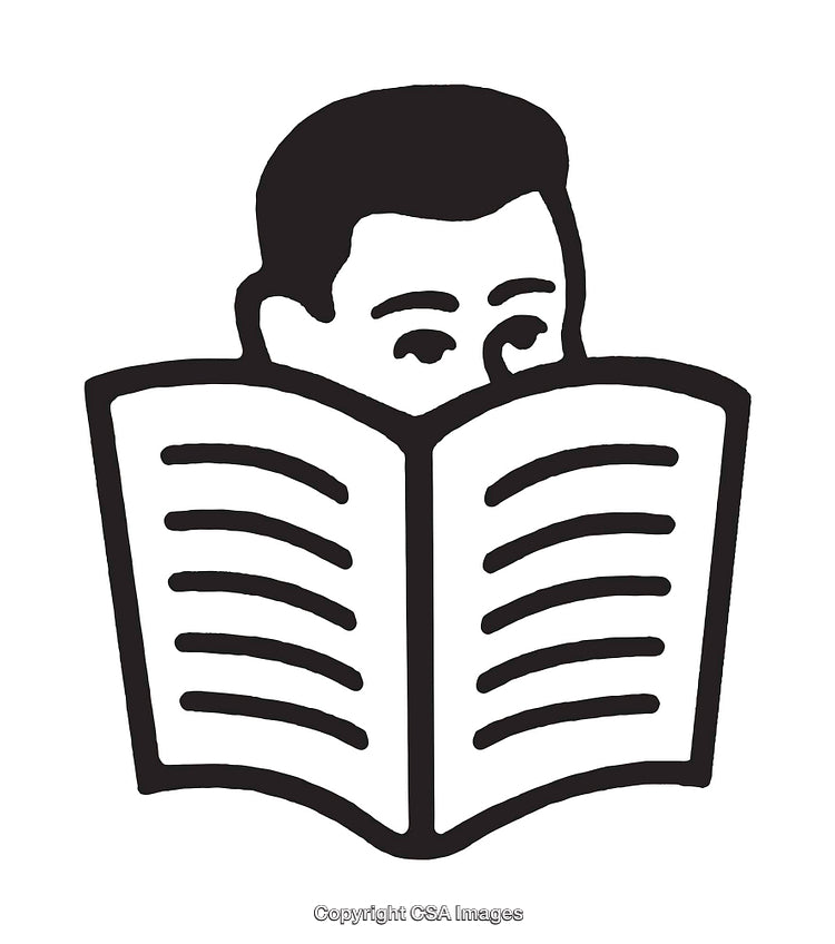 Simple Black-and-White Illustration of a Person Reading a Book