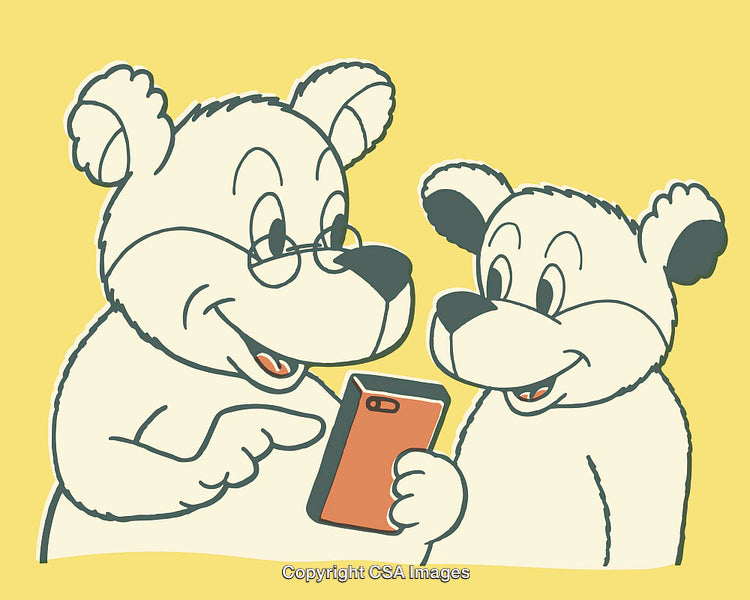 Illustration of Bears Interacting Together Using a Smartphone