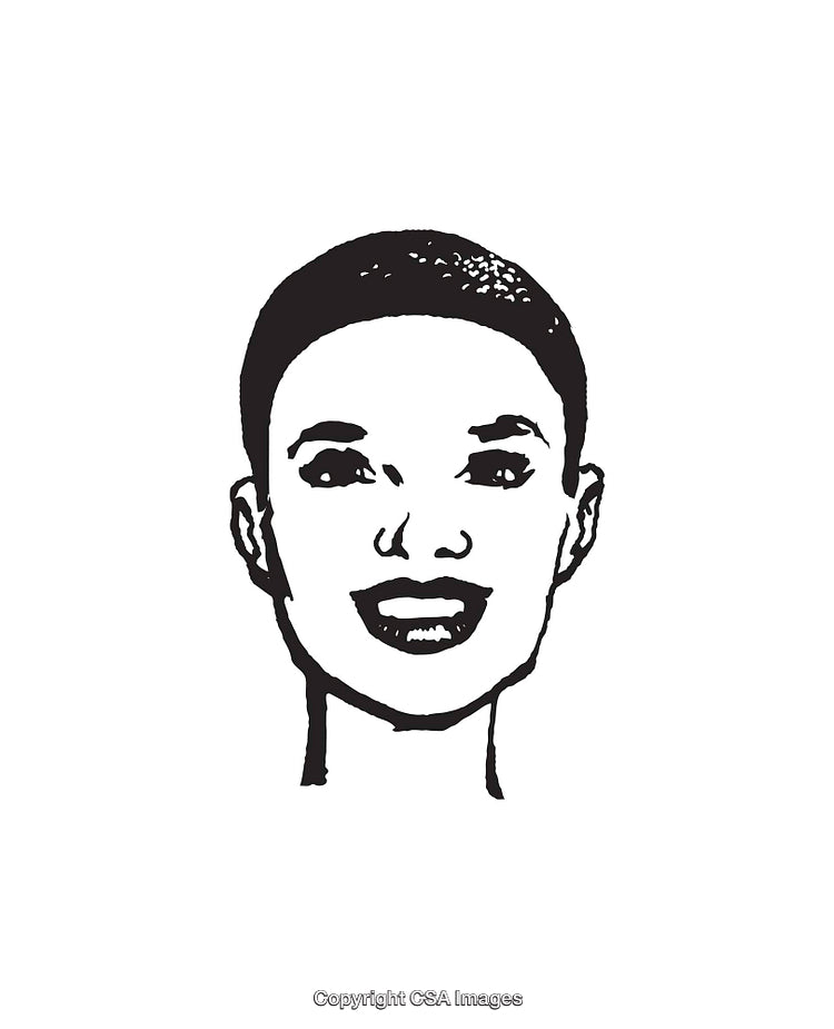 Black and White Line Art of a Smiling Female Face