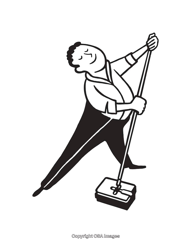 Illustration of a Happy Man Cleaning Floor with a Mop