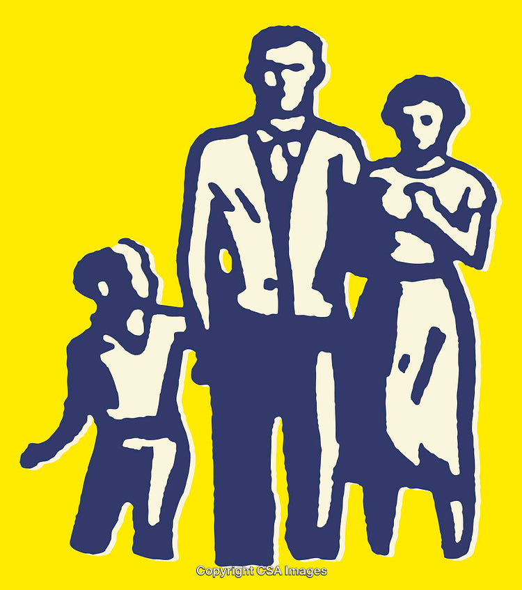 Colorful Illustration of Family Figures on Bright Yellow Background
