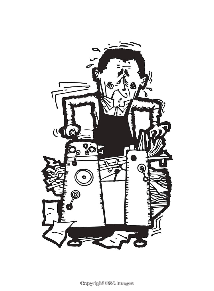 Black and White Line Art of a Person Operating a Shredder Machine
