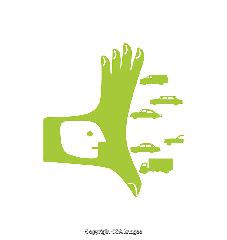 Eco Friendly Icon Featuring Hand And Vehicles Silhouettes