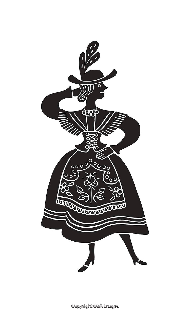 Traditional Folk Costume Silhouette With Embroidered Details in Black and White