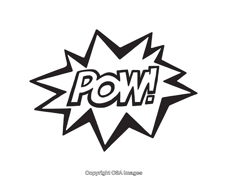 Black and White Comic Book Styled Pow Sound Effect Illustration