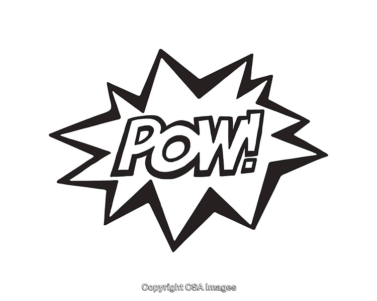 Black and White Comic Book Styled Pow Sound Effect Illustration