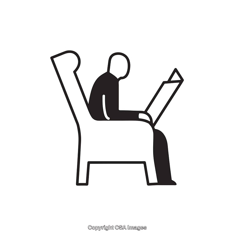 Black and White Icon of Person Reading in a Chair