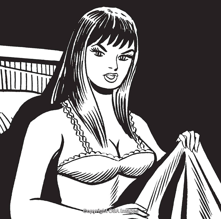 Black and White Drawing of a Woman with Retro Appeal