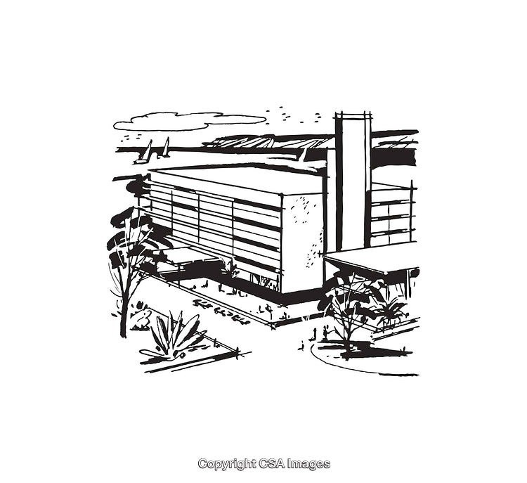 Black And White Line Art Architecture Illustration of Modern Building