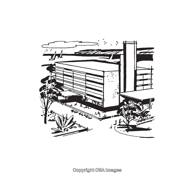 Black And White Line Art Architecture Illustration of Modern Building
