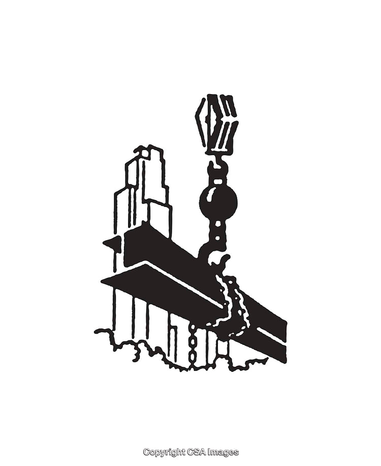 Black and White Line Art of Construction Equipment with Steel Beam