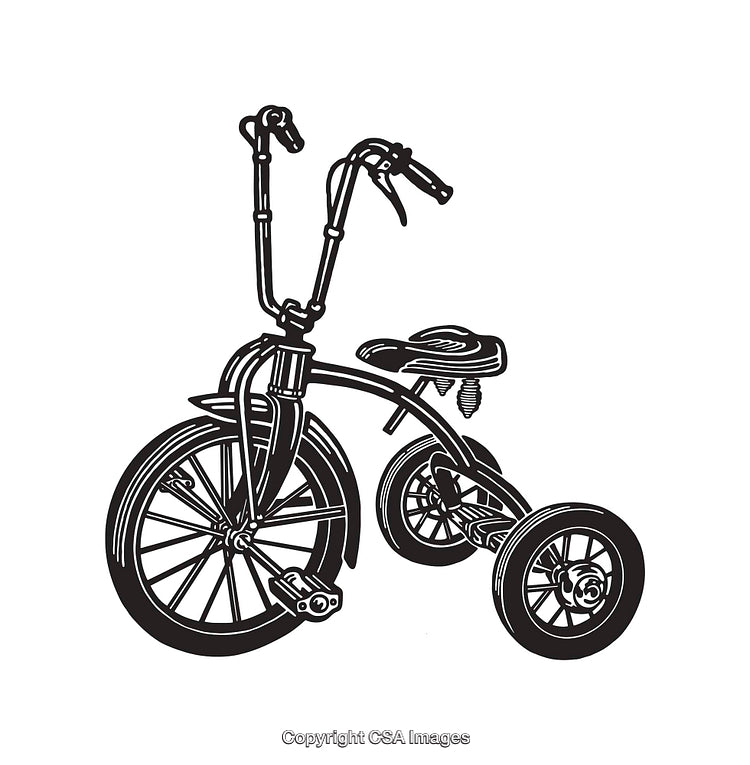 Illustration of Vintage Tricycle in Black and White Line Art Style