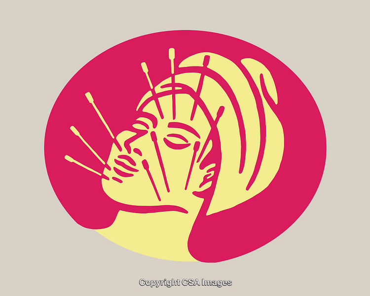 Colorful Line Art Illustration of Facial Acupuncture Therapy