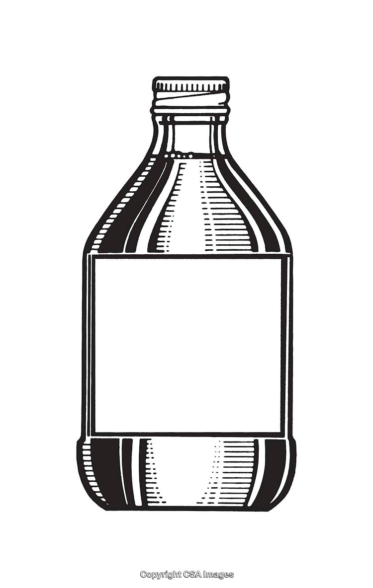 Black and White Line Art Illustration of a Glass Bottle
