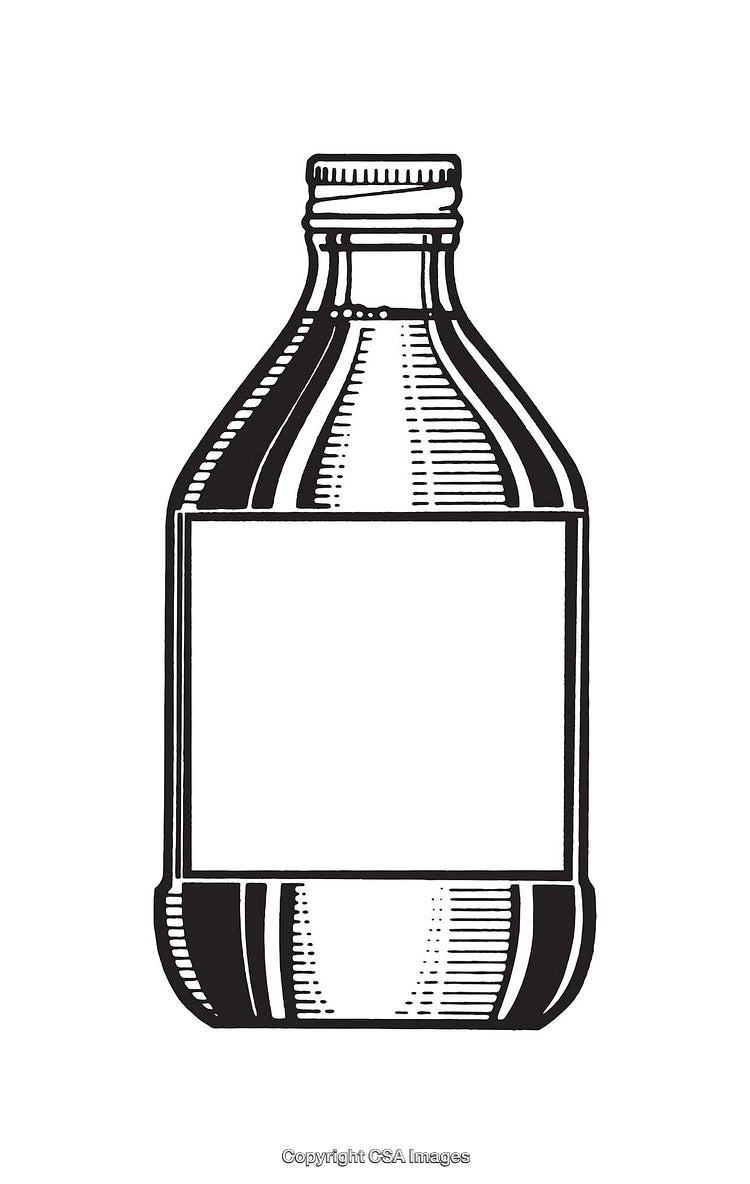 Black and White Line Art Illustration of a Glass Bottle