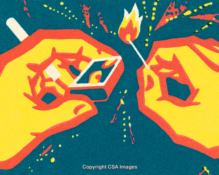 Stylized Artwork of Hands Holding Cigarette and Strike Match