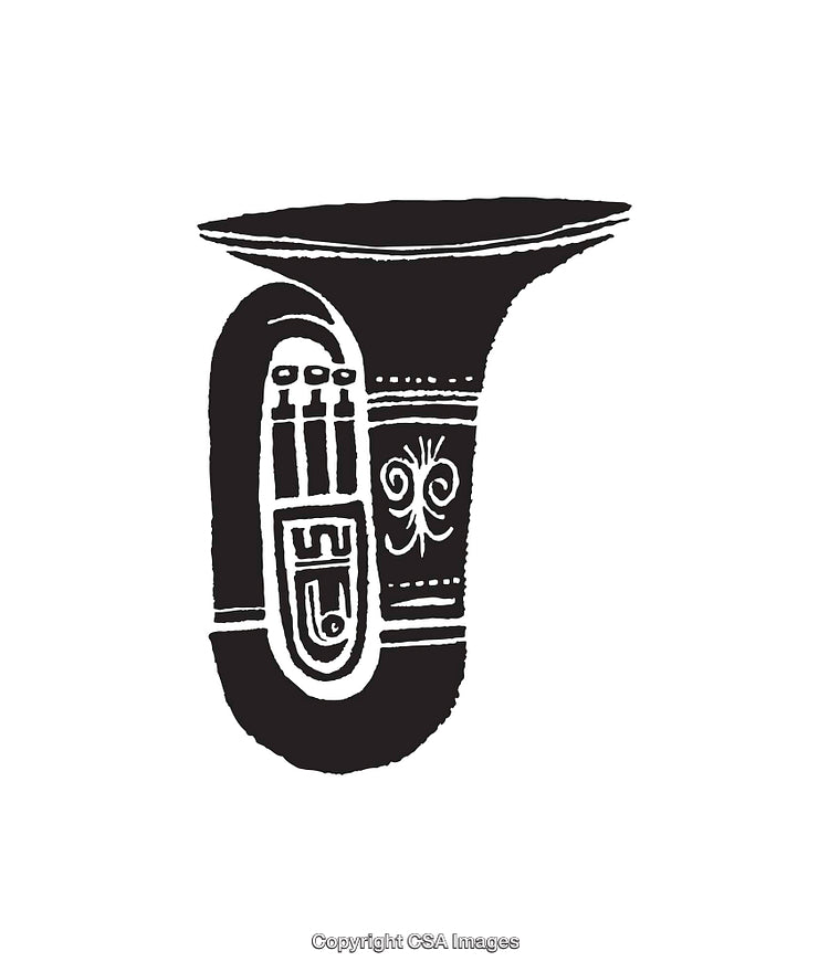 Black and White Line Art Illustration of a Tuba Graphic