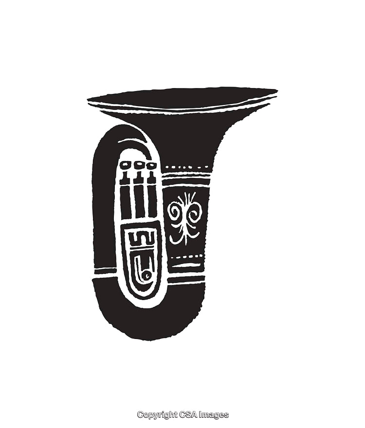 Black and White Line Art Illustration of a Tuba Graphic
